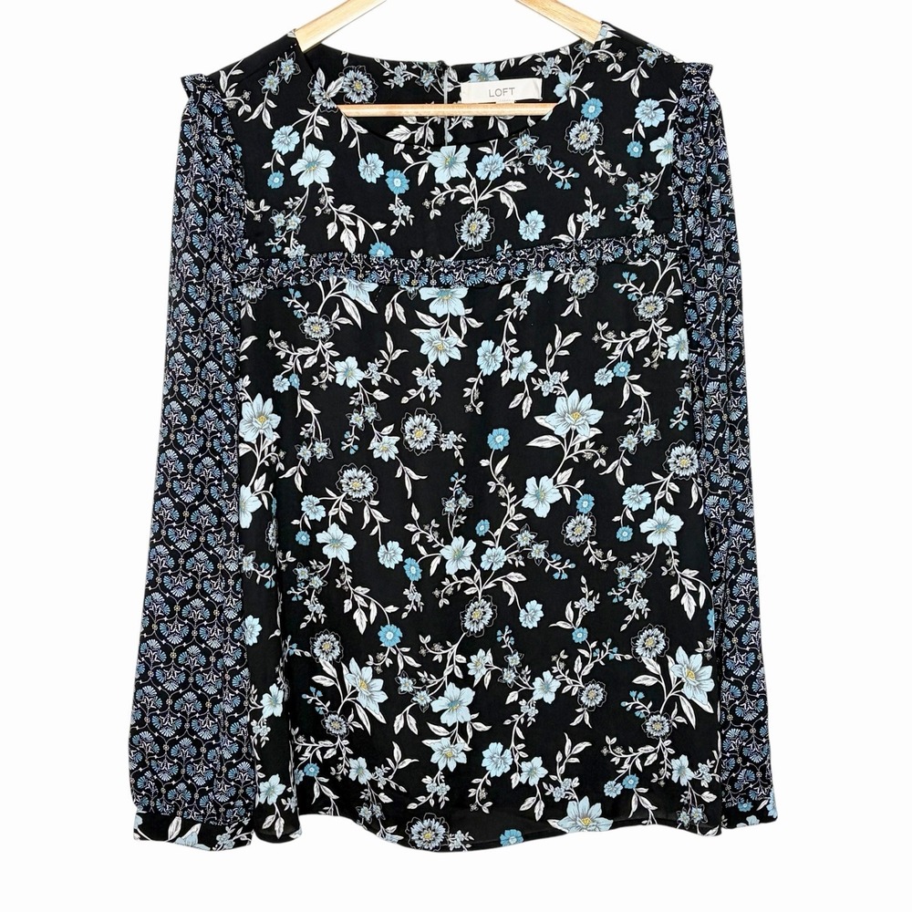 Loft Floral Blouse Top Womens L Cottagecore Preppy Career Work Office Ruffled
